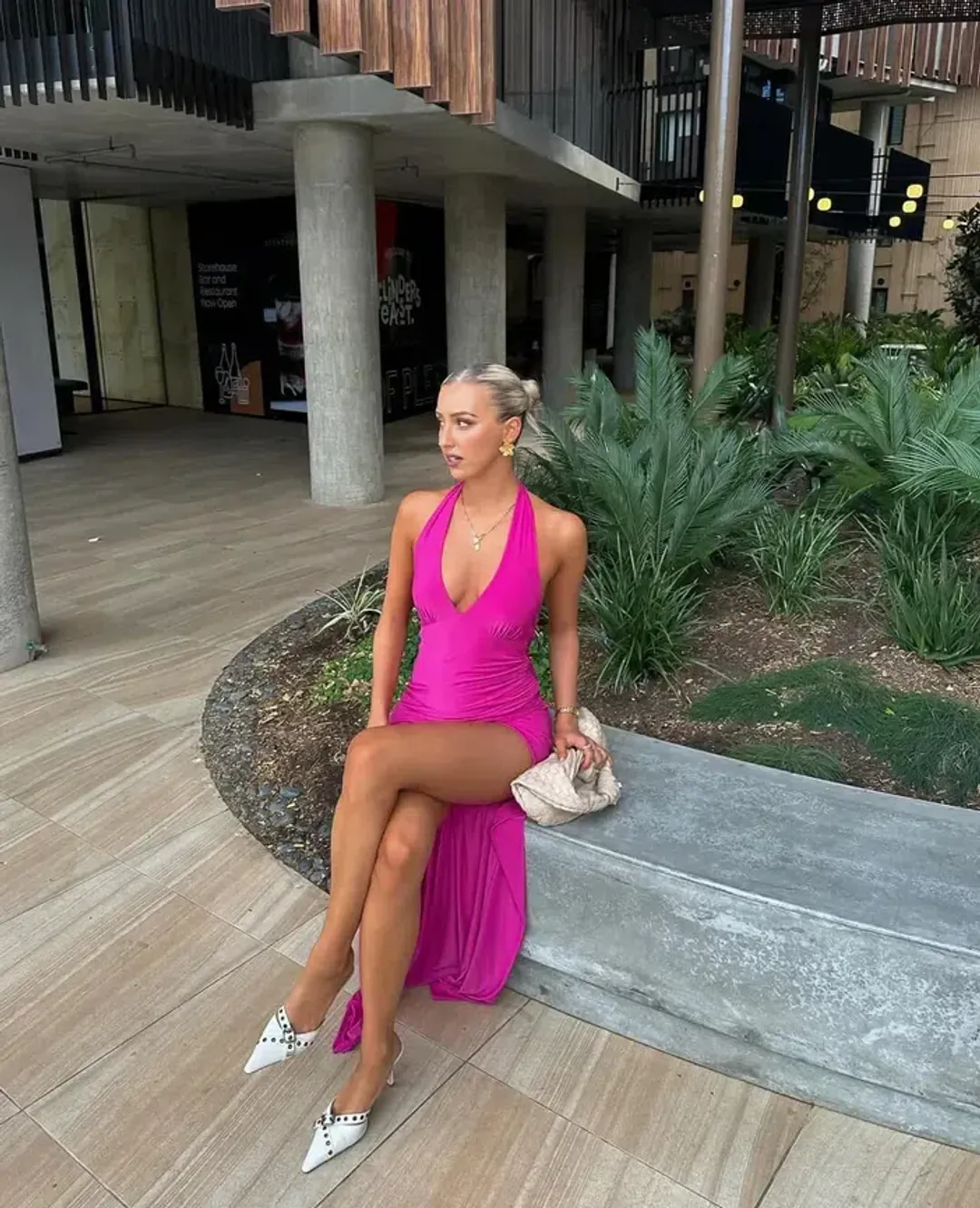 With Harper Lu pink halter dress size S for rent on The Volte - main image