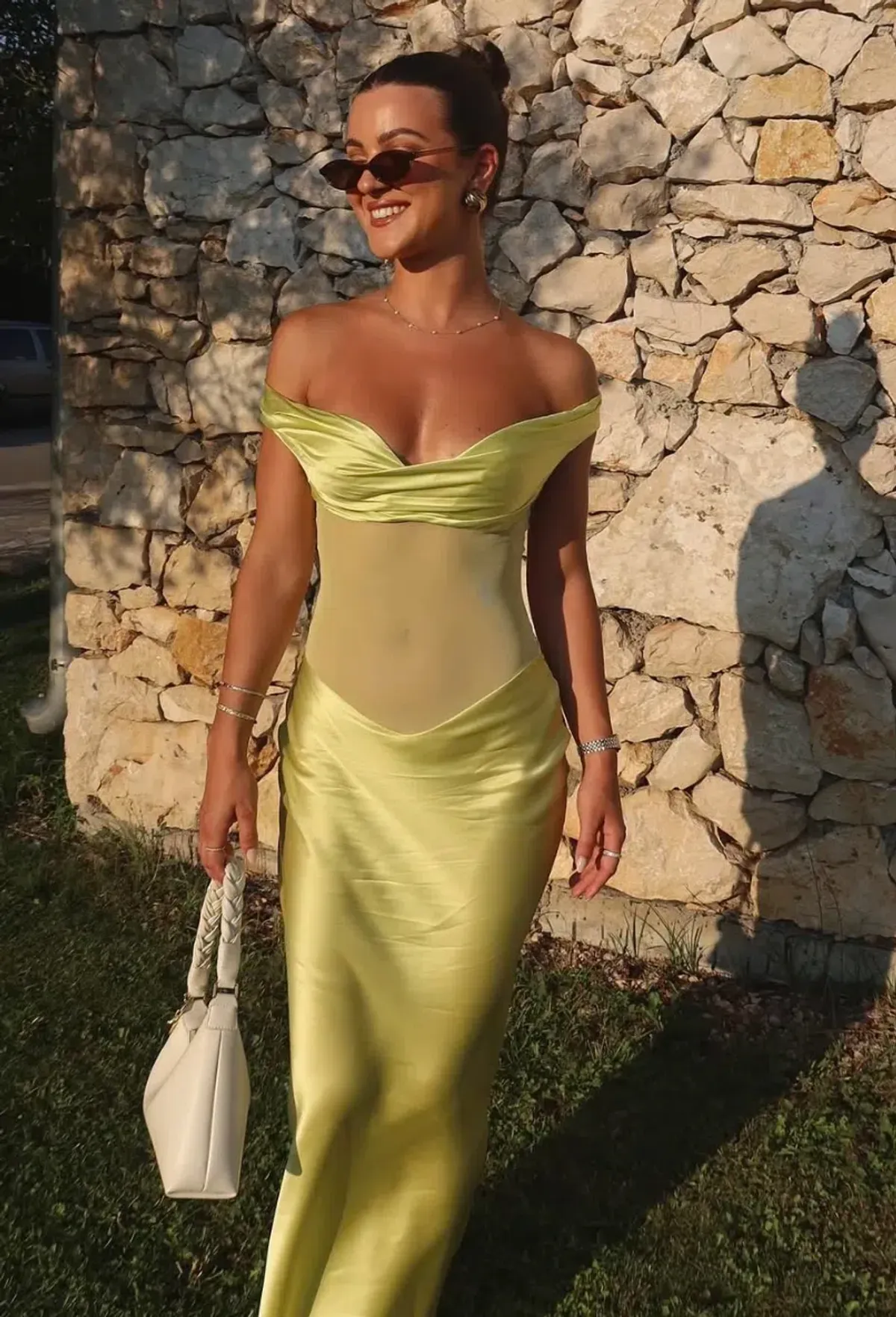 Natalie Rolt Gwynetth Gown Maxi Dress in Chartreuse Size S/AU 8 for rent on The Volte - main image