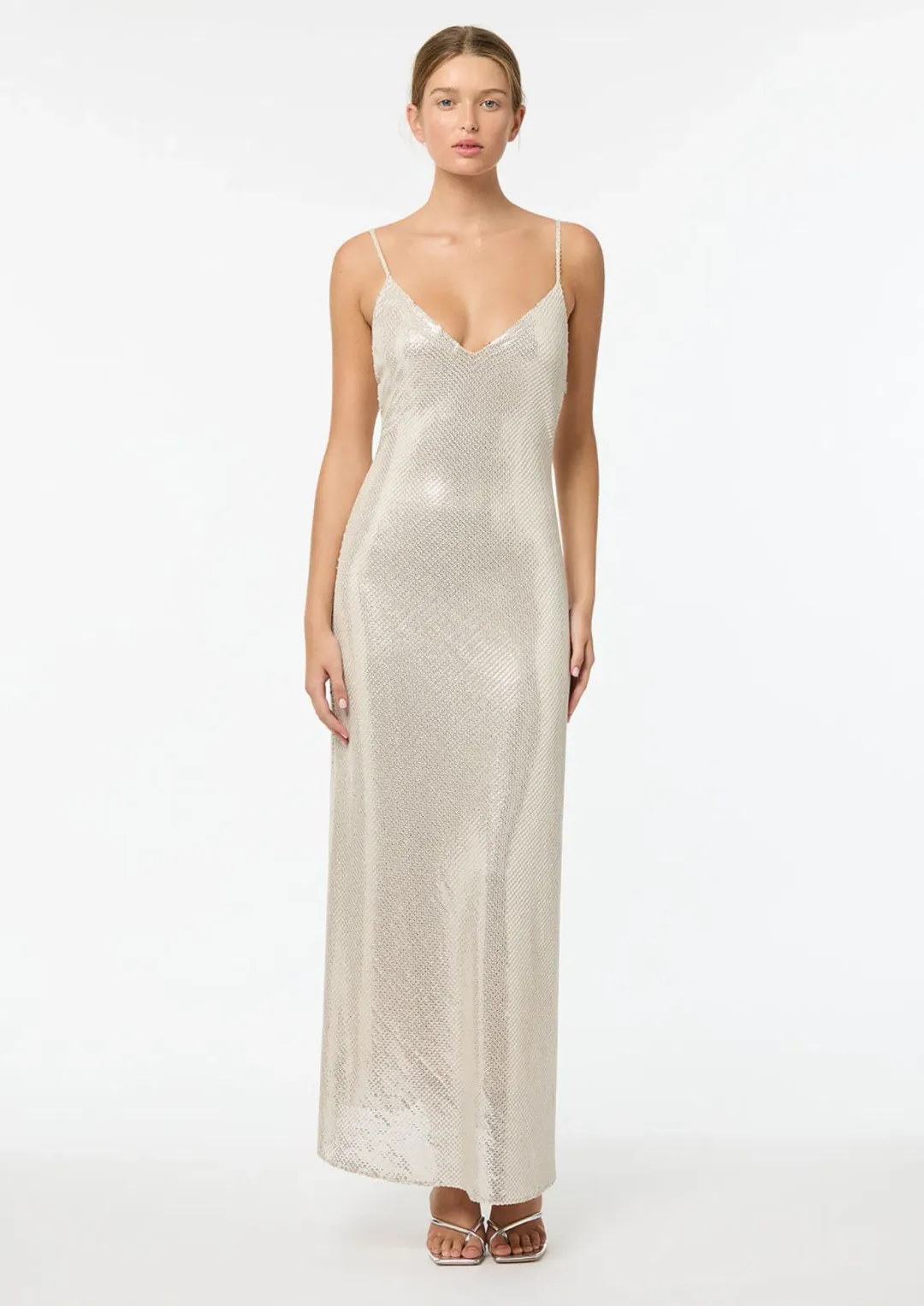 Manning Cartell High Voltage Slip Maxi Dress in Nude Silver Size 8 for rent on The Volte - main image