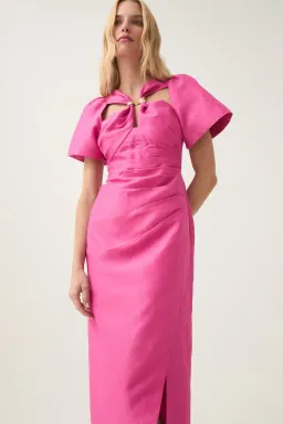 Aje Presence Twisted Midi Dress Pink Size 12 for rent on The Volte - image 3