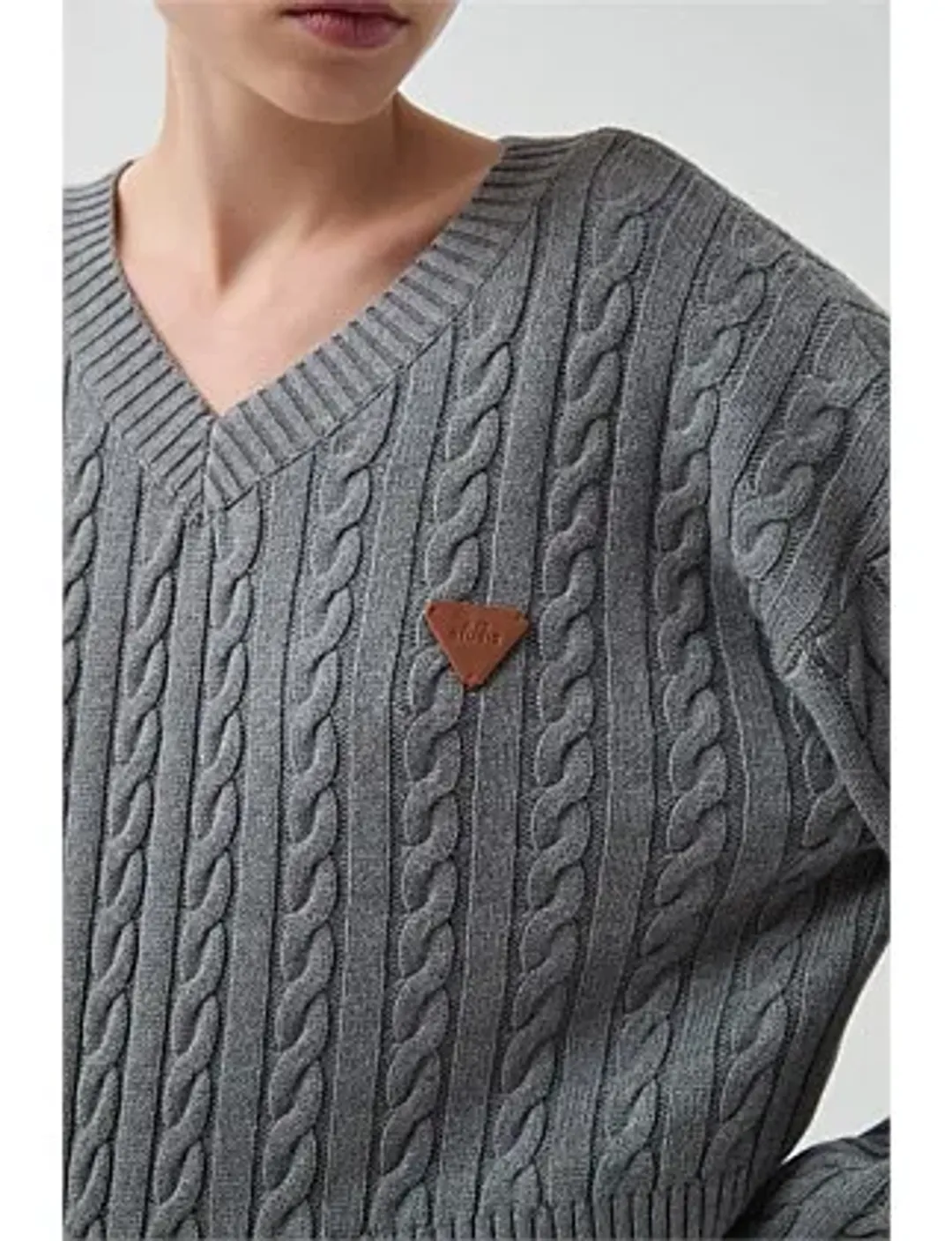 Aje Studio Naia Cropped Cable Knit Jumper Grey Size 6 for rent on The Volte - main image
