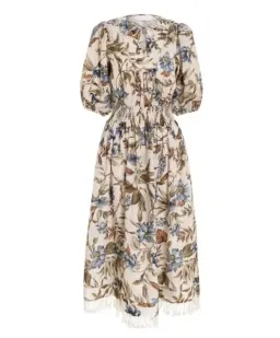 Zimmermann Aliane Shirred Waist Linen Midi Dress Blue Floral Size 2 / AU 12 for rent on The Volte - image 3