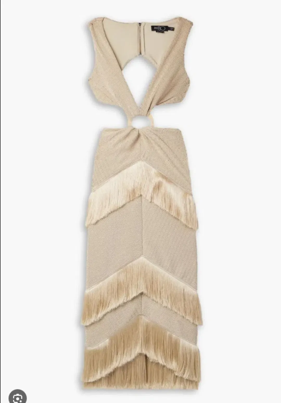 PatBo Fringed Midi Dress Gold Shimmer Tassel Size AU 10  for rent on The Volte - main image