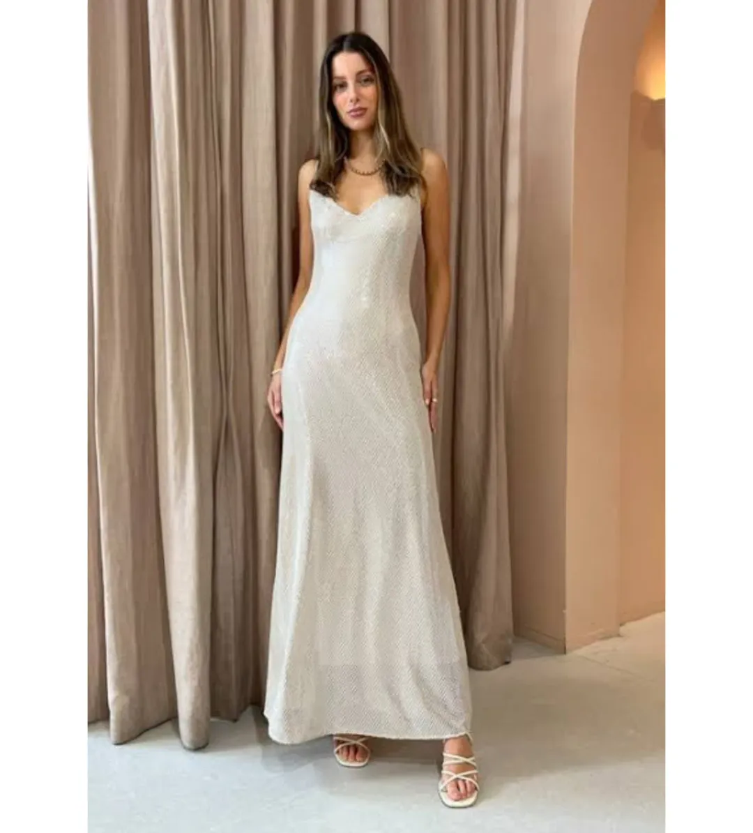 Manning Cartell High Voltage Slip Maxi Dress Nude Silver Size 12 for rent on The Volte - main image