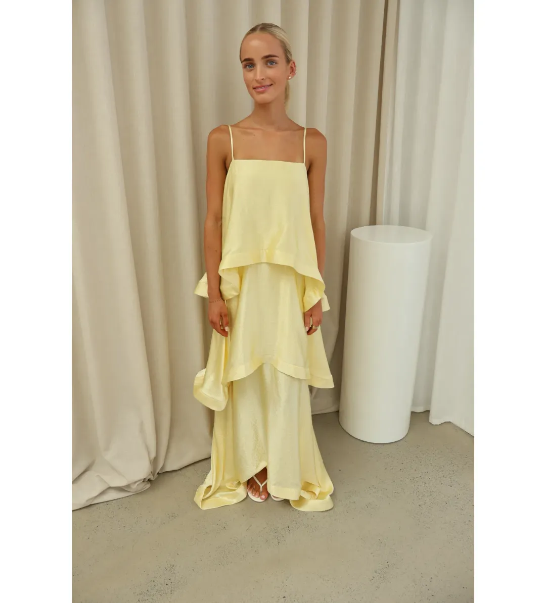 Elliat Tilly Tiered Maxi Dress in Butter Yellow Size S/AU 8 for rent on The Volte - main image