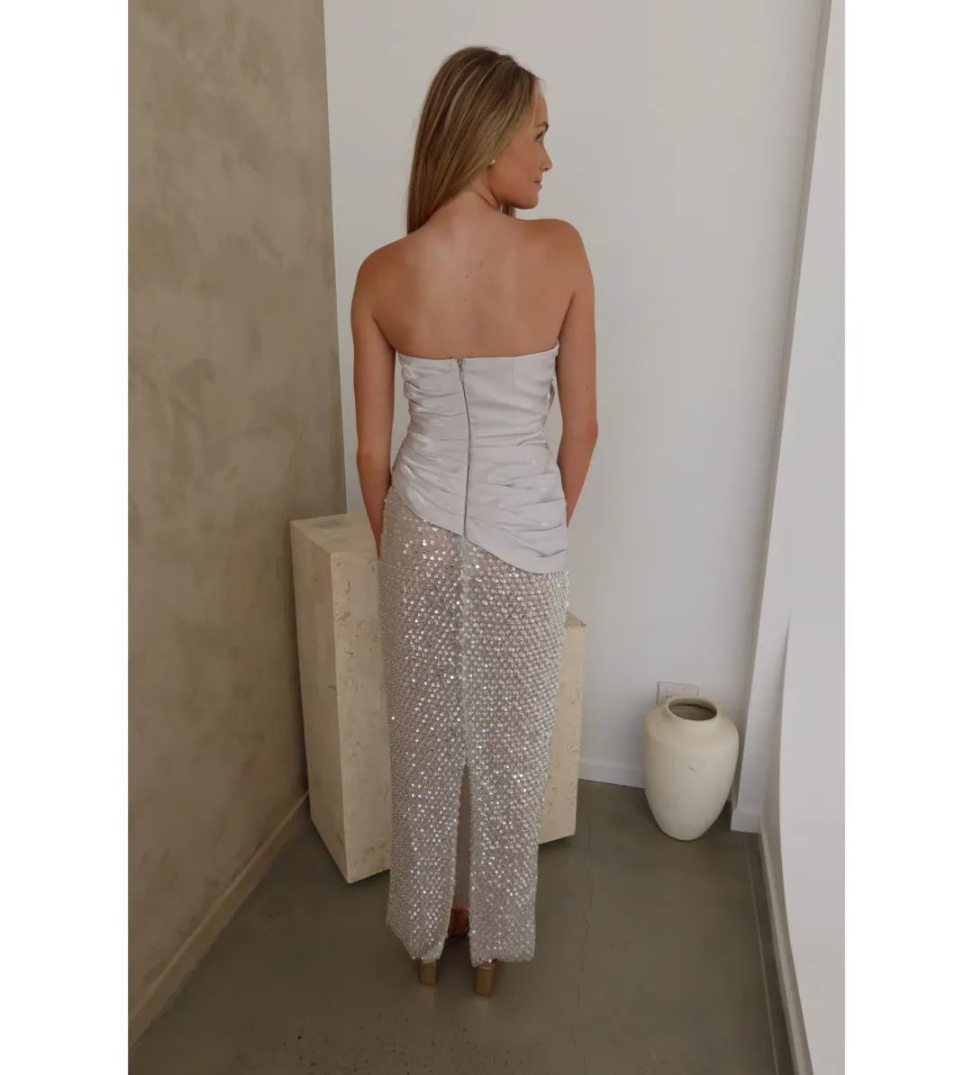 Eliya The Label Gia Gown in Silver Size S/AU 8 for rent on The Volte - main image