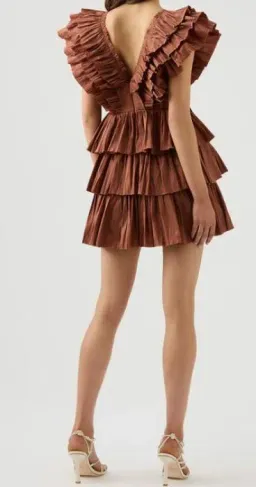 Aje Rhythmic Frill Dress Coffee Size 12 for rent on The Volte - image 2