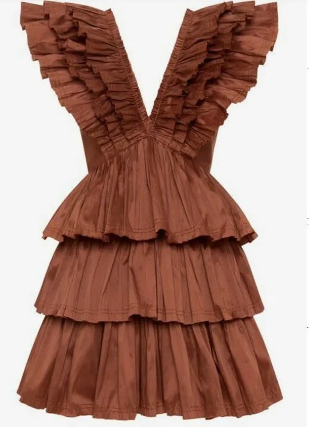 Aje Rhythmic Frill Dress Coffee Size 12 for rent on The Volte - main image