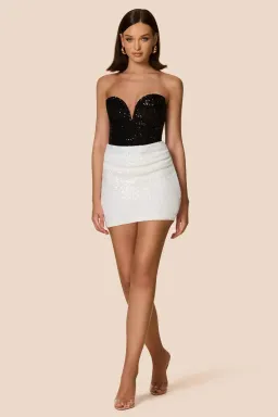Love Nookie Dante Sequin Mini Dress Black White  Size 8 for rent on The Volte - image 1
