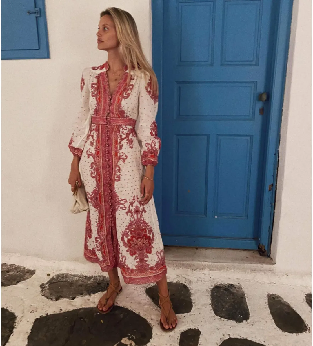 Zimmermann Bells Paisley Long Midi Dress Red Paisley Size 0 AU 8 for rent on The Volte - main image