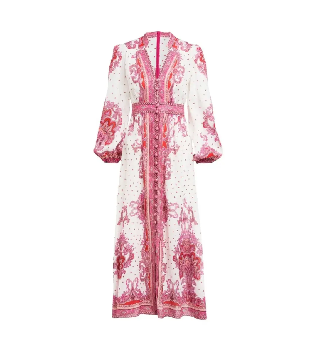 Zimmermann Bells Paisley Long Midi Dress Red Paisley Size 0 AU 8 for rent on The Volte - main image