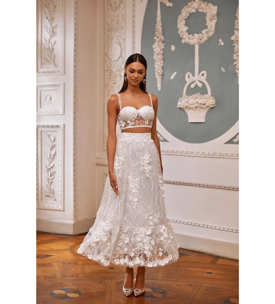 Alamour Aella Top and Midi Skirt Set White Size L AU 12 for rent on The Volte - main image