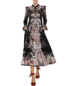 Zimmermann Dancer Tie Neck Midi Dress Black Garden Floral Size 1 AU 10 for rent on The Volte - image 1