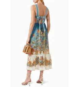 Zimmermann Chintz Tiered Ramie Midi Dress Blue Daisy Size 2 AU 12 for rent on The Volte - image 3