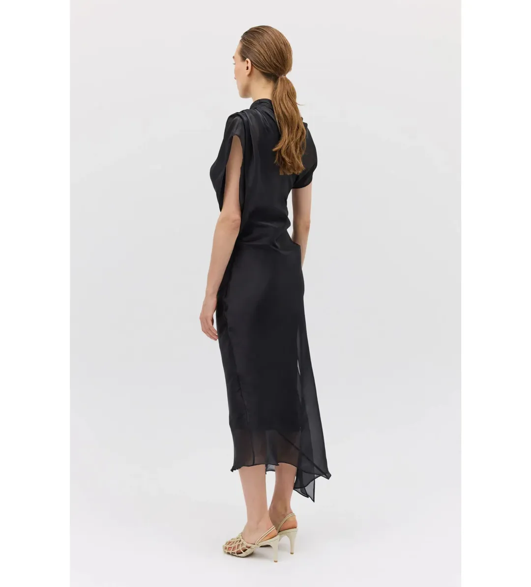 Bianca Spender Liquid Organza Decode Midi Dress Black Size AU 8 for rent on The Volte - main image