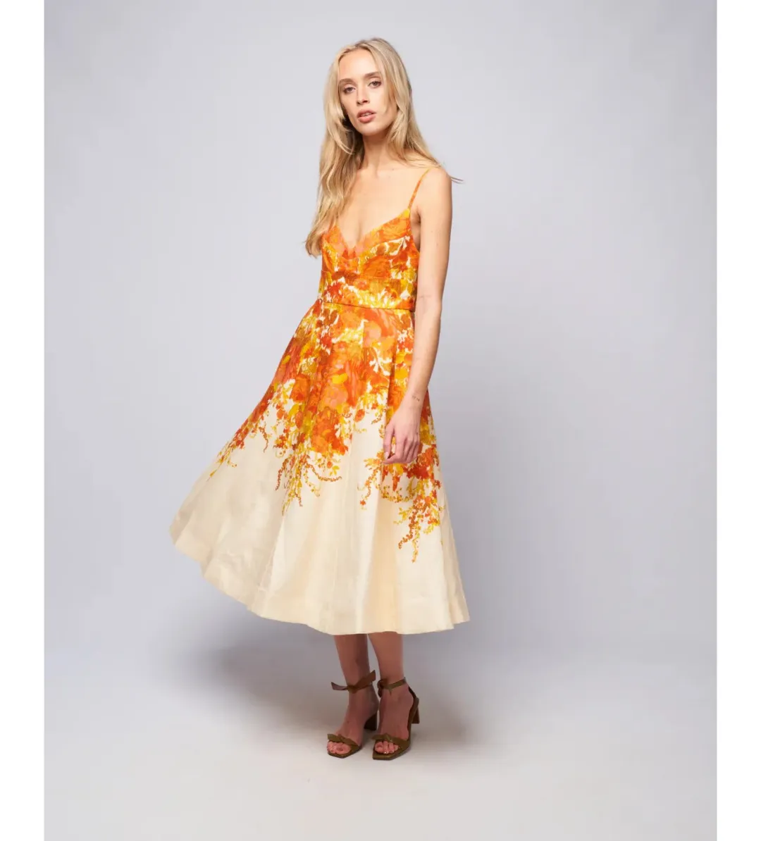 Zimmermann High Tide Picnic Linen Midi Dress Citrus Ikat Size 3 AU 14 for rent on The Volte - main image