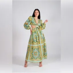 Zimmermann Halcyon Tie Front Midi Dress Size Multi Print 1 / AU 10 for rent on The Volte - image 1