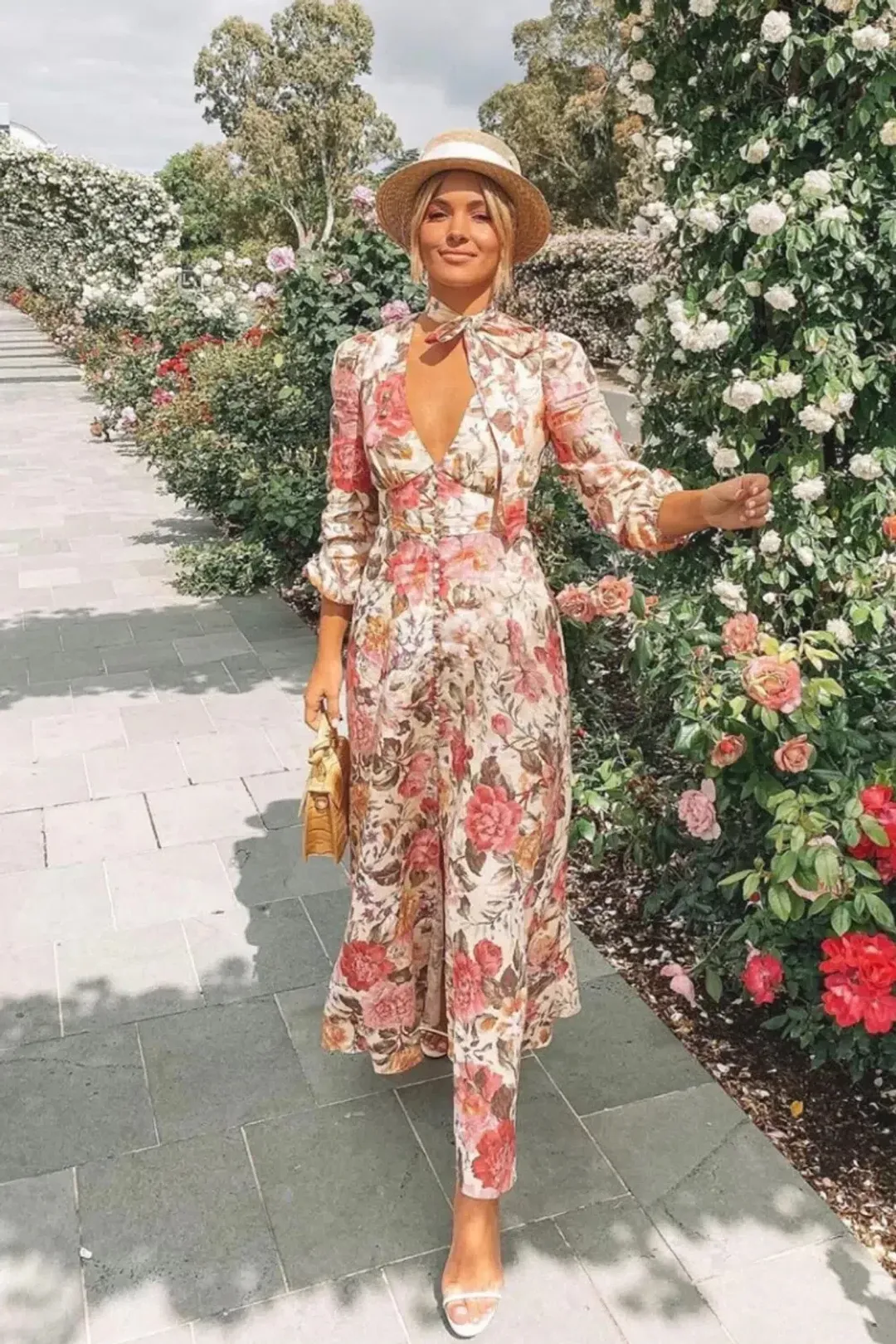 Zimmermann Honour Plunge Long Dress Multi Floral Size 1 / AU 10 for rent on The Volte - main image