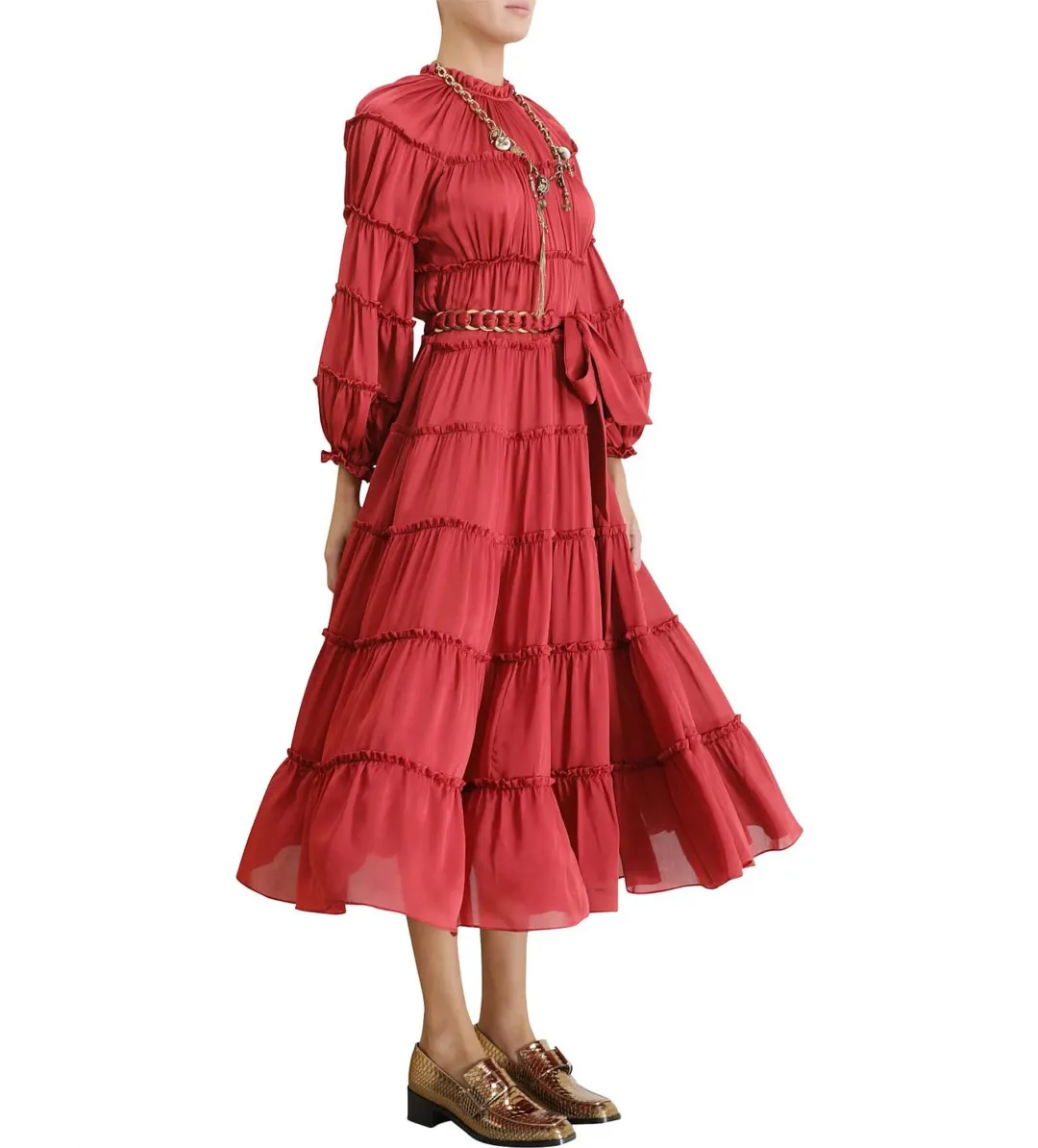Zimmermann Silk Tiered Midi Dress Red Size 1 AU 10 for rent on The Volte - main image
