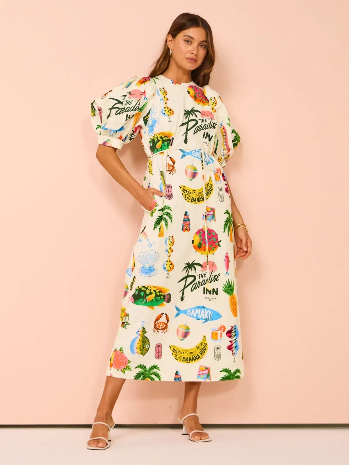Alemais Samaki Puff Sleeve Midi Dress in Multi Size 10 for rent on The Volte - main image