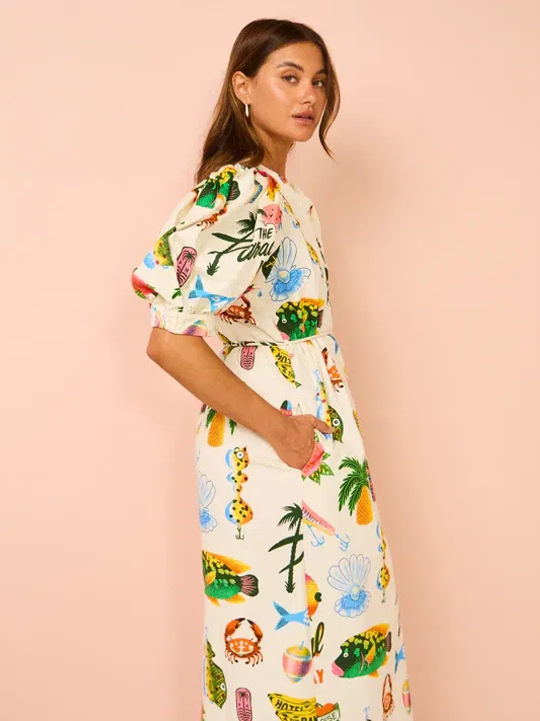 Alemais Samaki Puff Sleeve Midi Dress in Multi Size 10 for rent on The Volte - main image