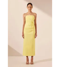 Shona Joy Lani Draped Cross Back Midi Dress Lemon Size AU 8 for rent on The Volte - image 1