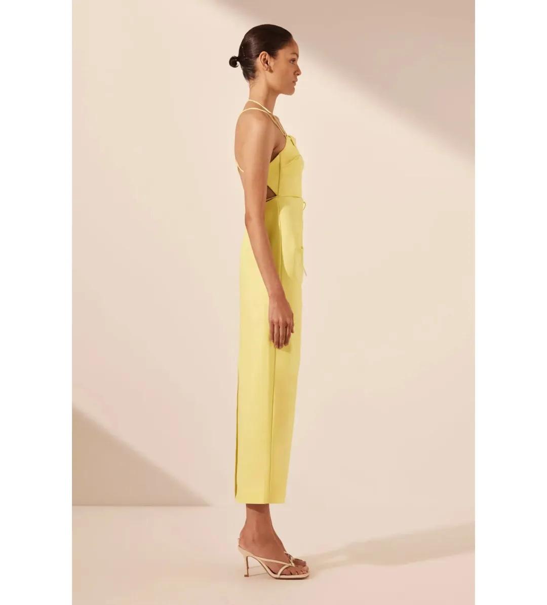 Shona Joy Lani Draped Cross Back Midi Dress Lemon Size AU 8 for rent on The Volte - main image