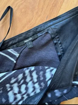 Kimberly Ovitz Leather Trim Knee-Length Dress Black Print Size US 4 AU 8 for rent on The Volte - image 3