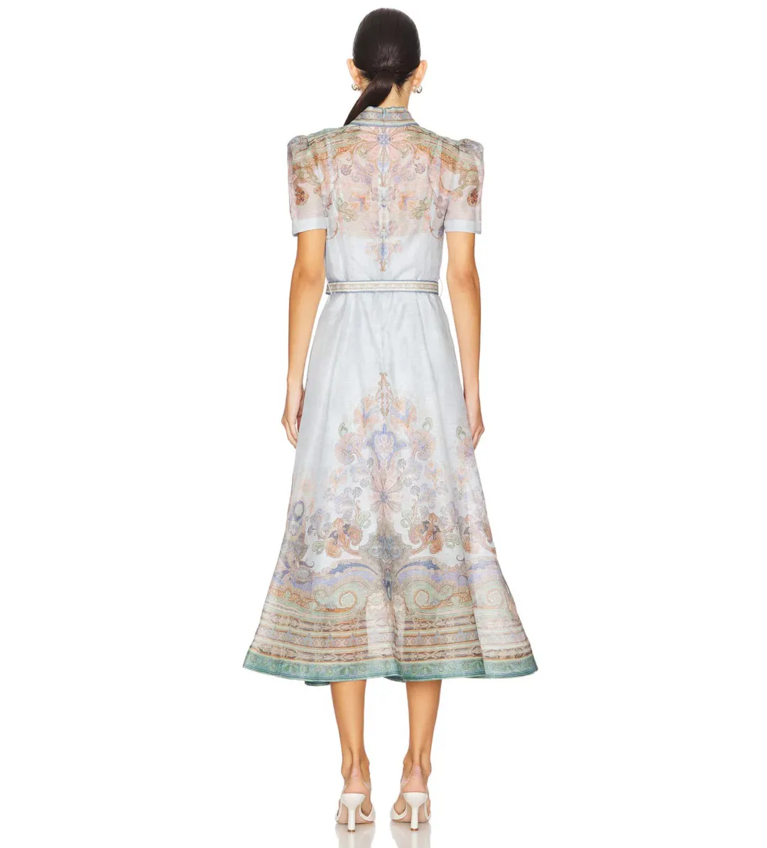 Zimmermann Eden Belted Midi Dress Blue Paisley Size 3 AU 14 for rent on The Volte - main image