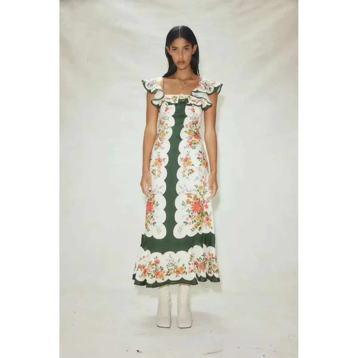 Alemais Elisabetta Ruffle Midi Dress Floral Size AU 10 for rent on The Volte - main image