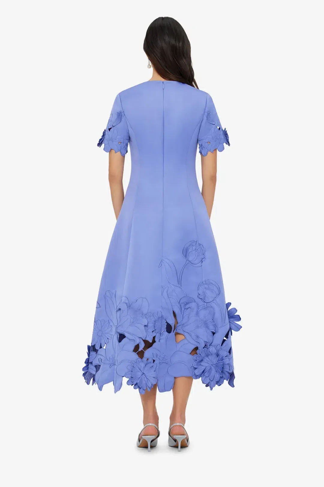 Leo Lin Caroline Applique Short Sleeve Midi Dress Moonlight  Size 8 for rent on The Volte - main image