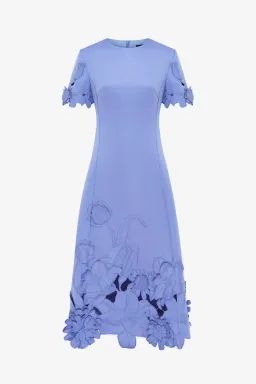 Leo Lin Caroline Applique Short Sleeve Midi Dress Moonlight  Size 8 for rent on The Volte - image 5