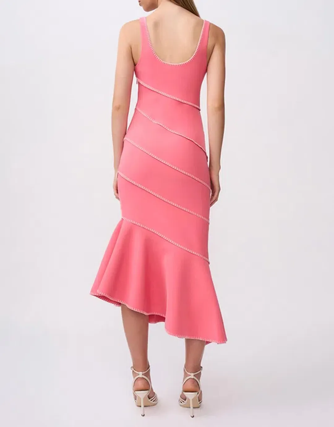 By Johnny Sylvia Spiral Midi Dress Ivory Pink Size 10 for rent on The Volte - main image