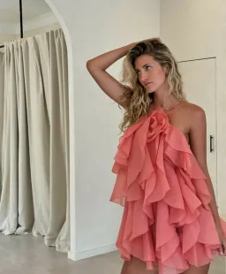 Aje Pandorea Layered Mini Dress Washed Coral Size 14 for rent on The Volte - image 6