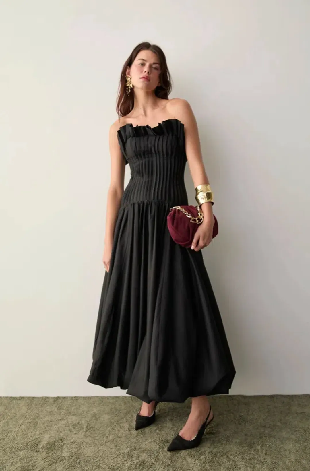 Aje Ivy Bubble Hem Gown Black Size 6 for rent on The Volte - main image