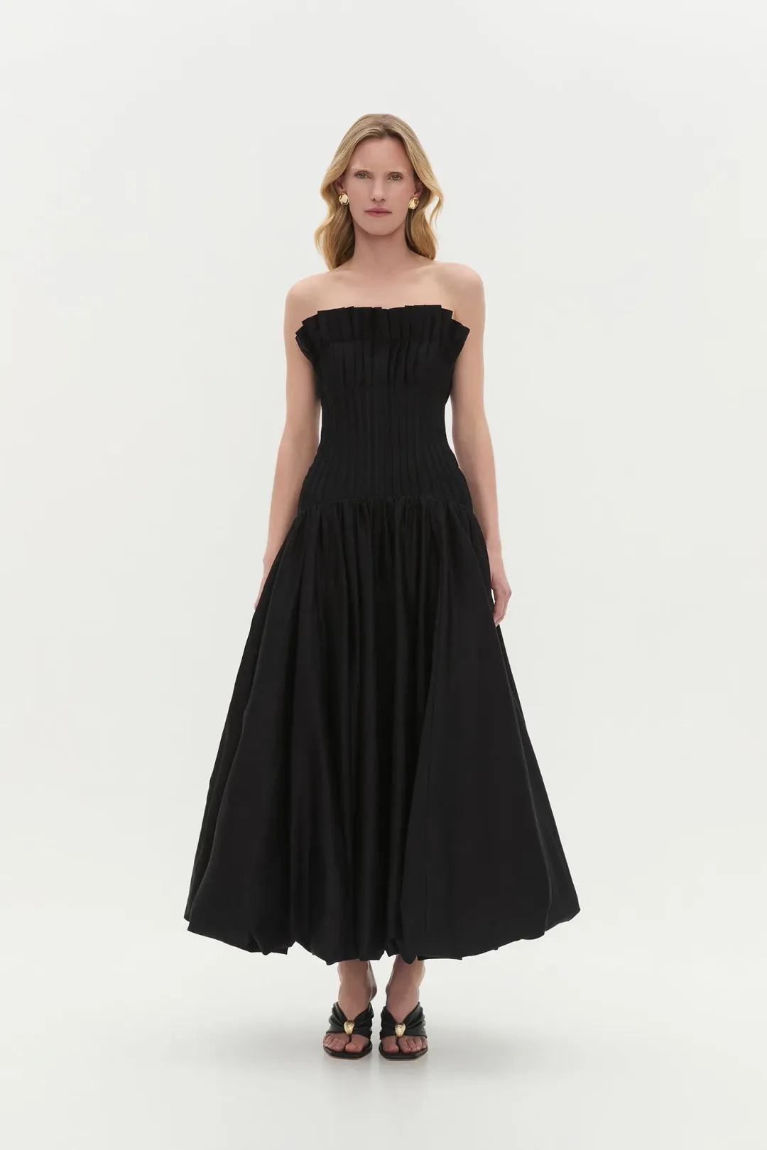 Aje Ivy Bubble Hem Midi Gown Black Size 14 for rent on The Volte - main image