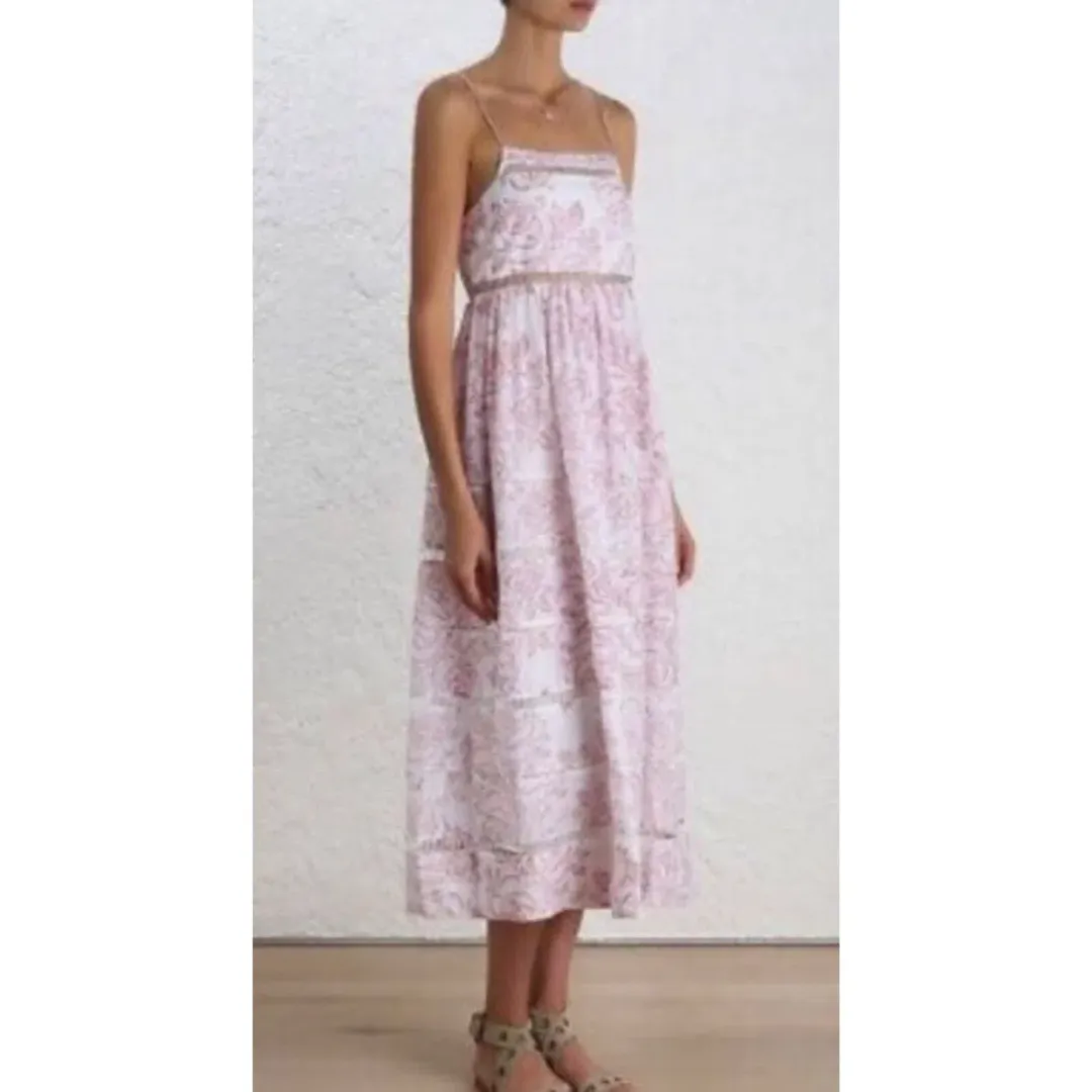 Zimmermann Roza Ladder Picnic Midi Dress Print Size 0 / AU 8 for rent on The Volte - main image