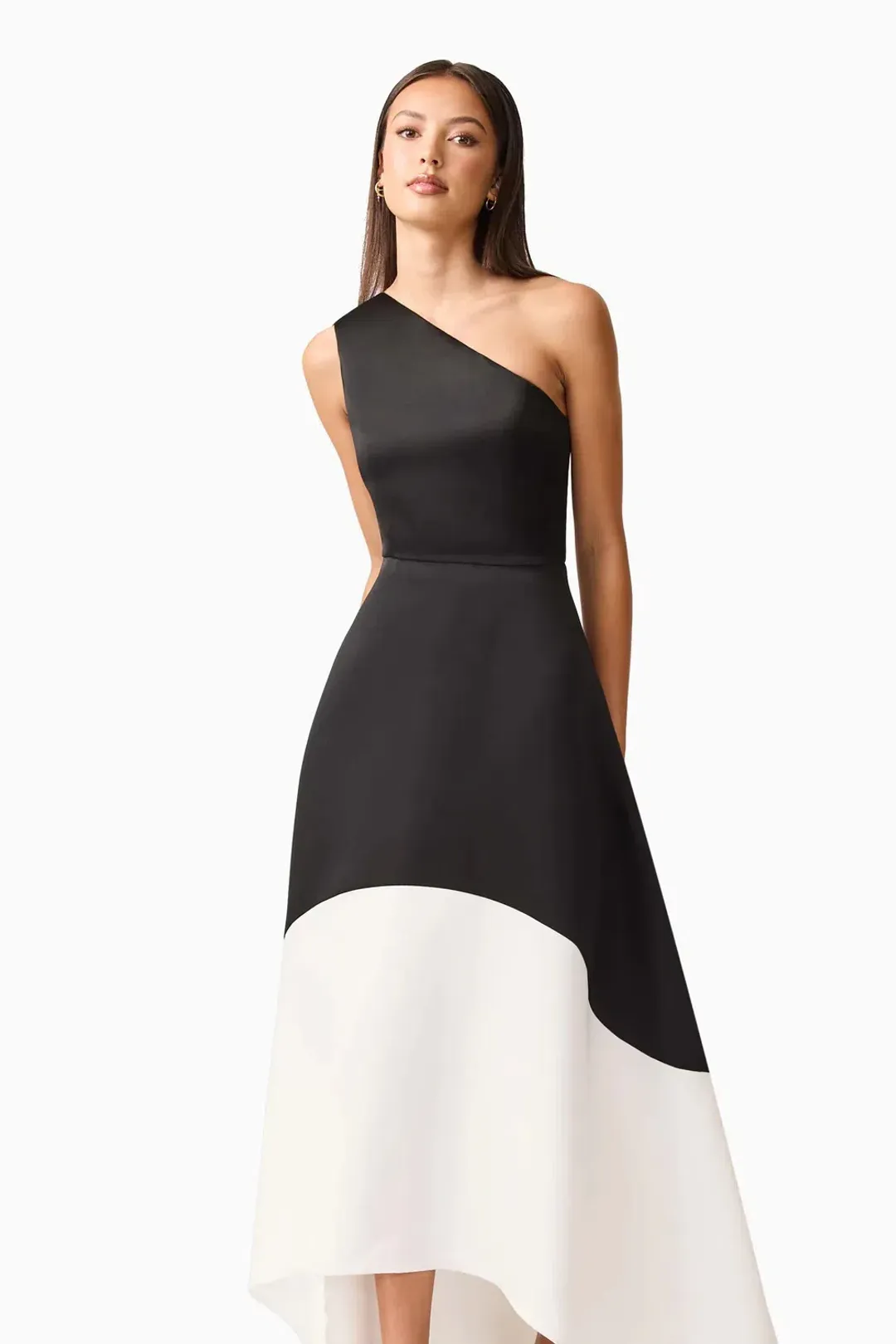 Elliat - Sorrel One Shoulder Gown in Black & White - Size 14 for rent on The Volte - main image