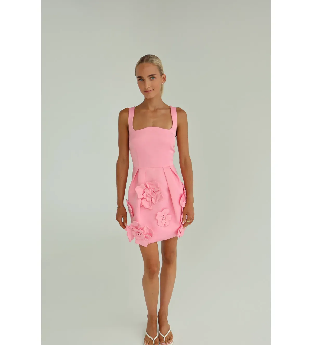 Leo Lin Pip Floral Appliqué Bell Shape Mini Dress Baby Pink Size 8 for rent on The Volte - main image