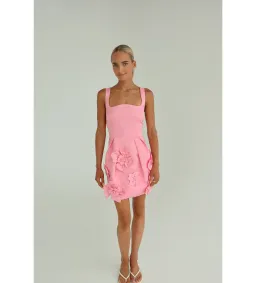 Leo Lin Pip Floral Appliqué Bell Shape Mini Dress Baby Pink Size 8 for rent on The Volte - image 1