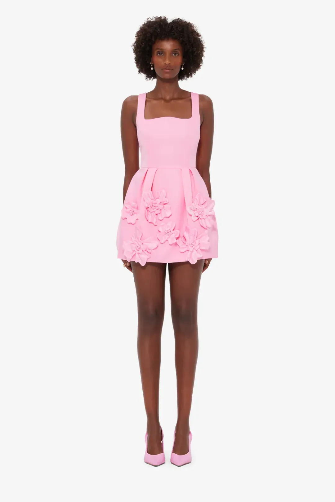 Leo Lin Pip Floral Appliqué Bell Shape Mini Dress Baby Pink Size 8 for rent on The Volte - main image