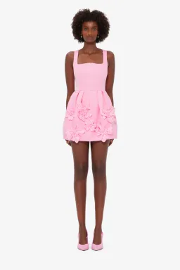 Leo Lin Pip Floral Appliqué Bell Shape Mini Dress Baby Pink Size 8 for rent on The Volte - image 1