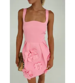 Leo Lin Pip Floral Appliqué Bell Shape Mini Dress Baby Pink Size 8 for rent on The Volte - image 2