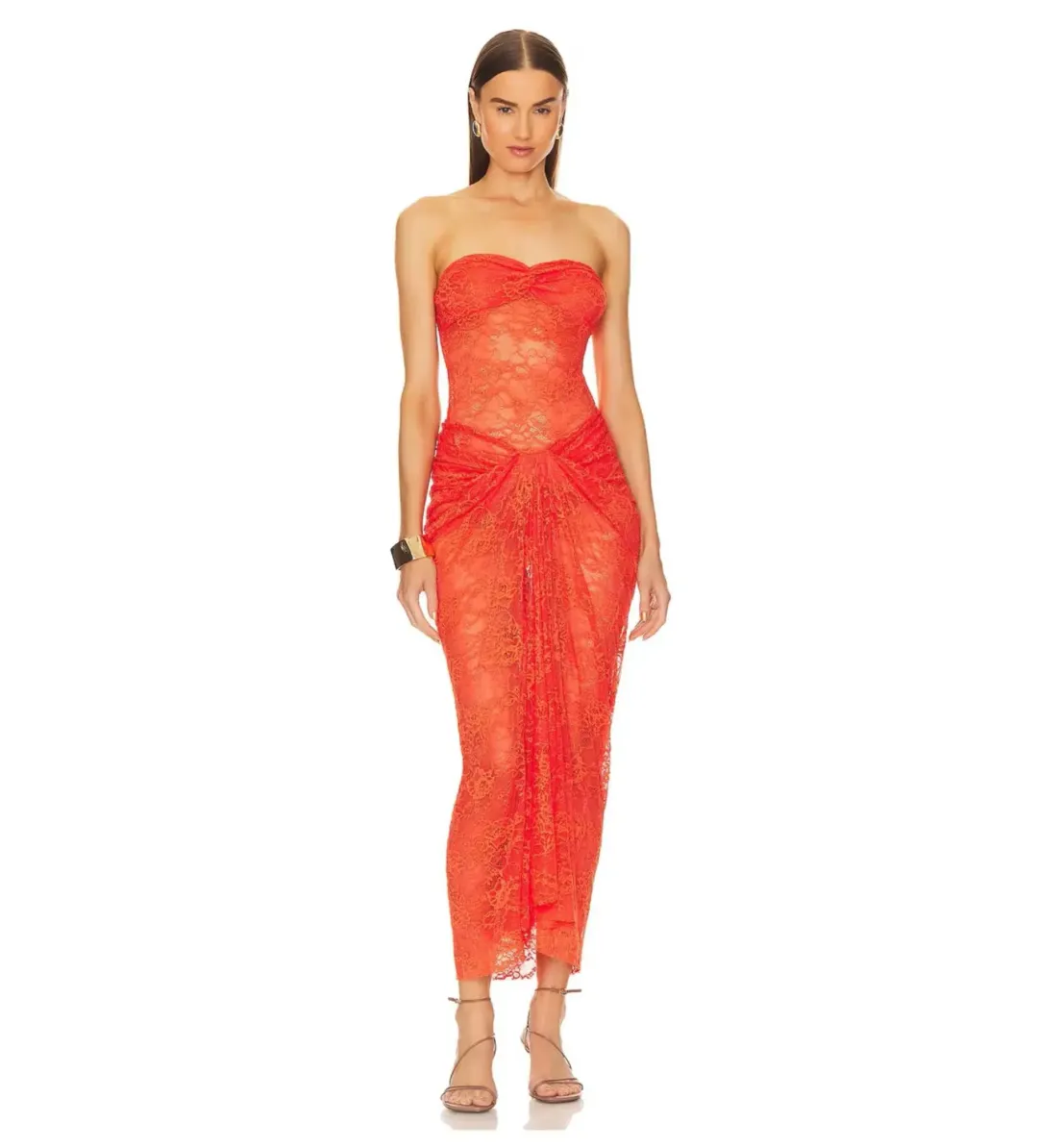 Natalie Rolt Naomi Midi Dress in Tangerine Size 2 AU 6 for rent on The Volte - main image
