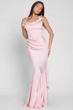 LEAU Celine Corset Drape Satin Maxi Gown Pink Size 10 for rent on The Volte - image 2