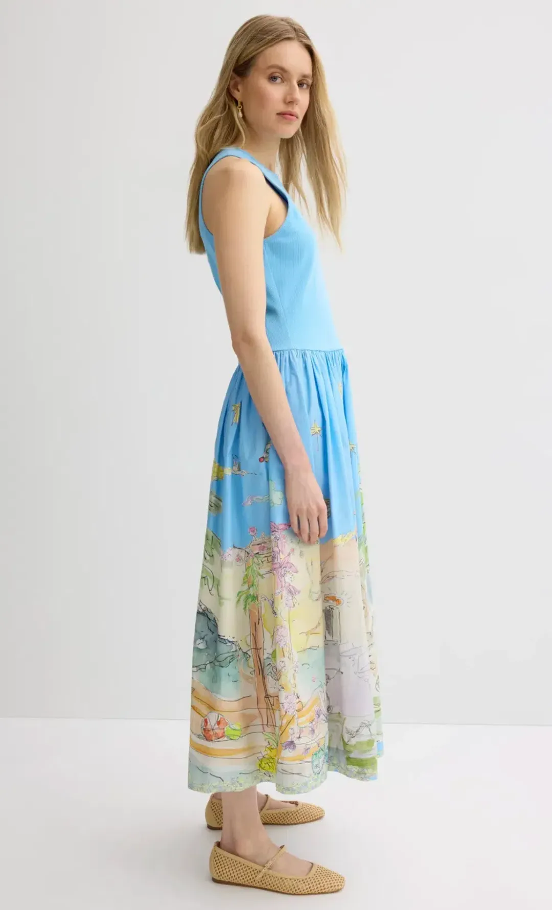 Alemais Anouk Tank Midi Dress Blue Print Size 14 for rent on The Volte - main image