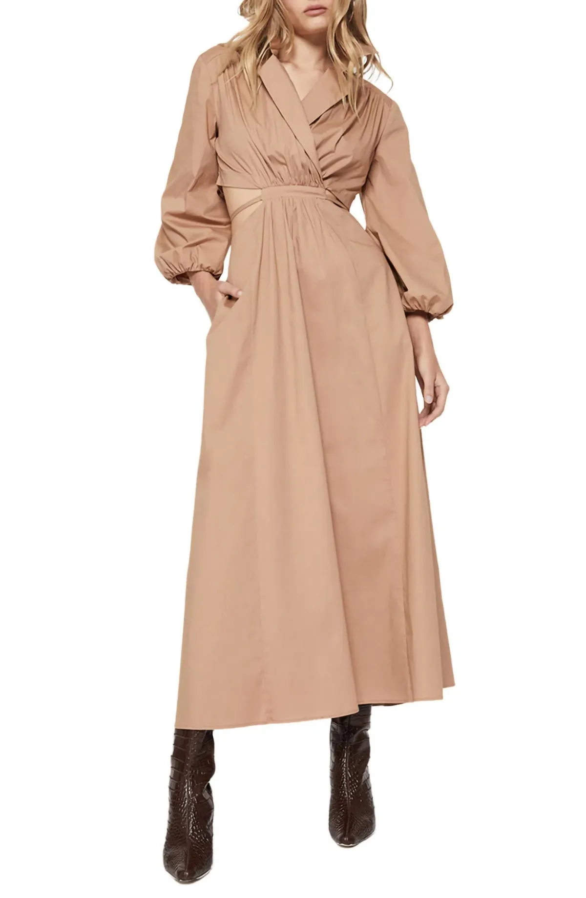 Bardot Arden Poplin Trench Midi Dress Beige Size S / AU 8 for rent on The Volte - main image