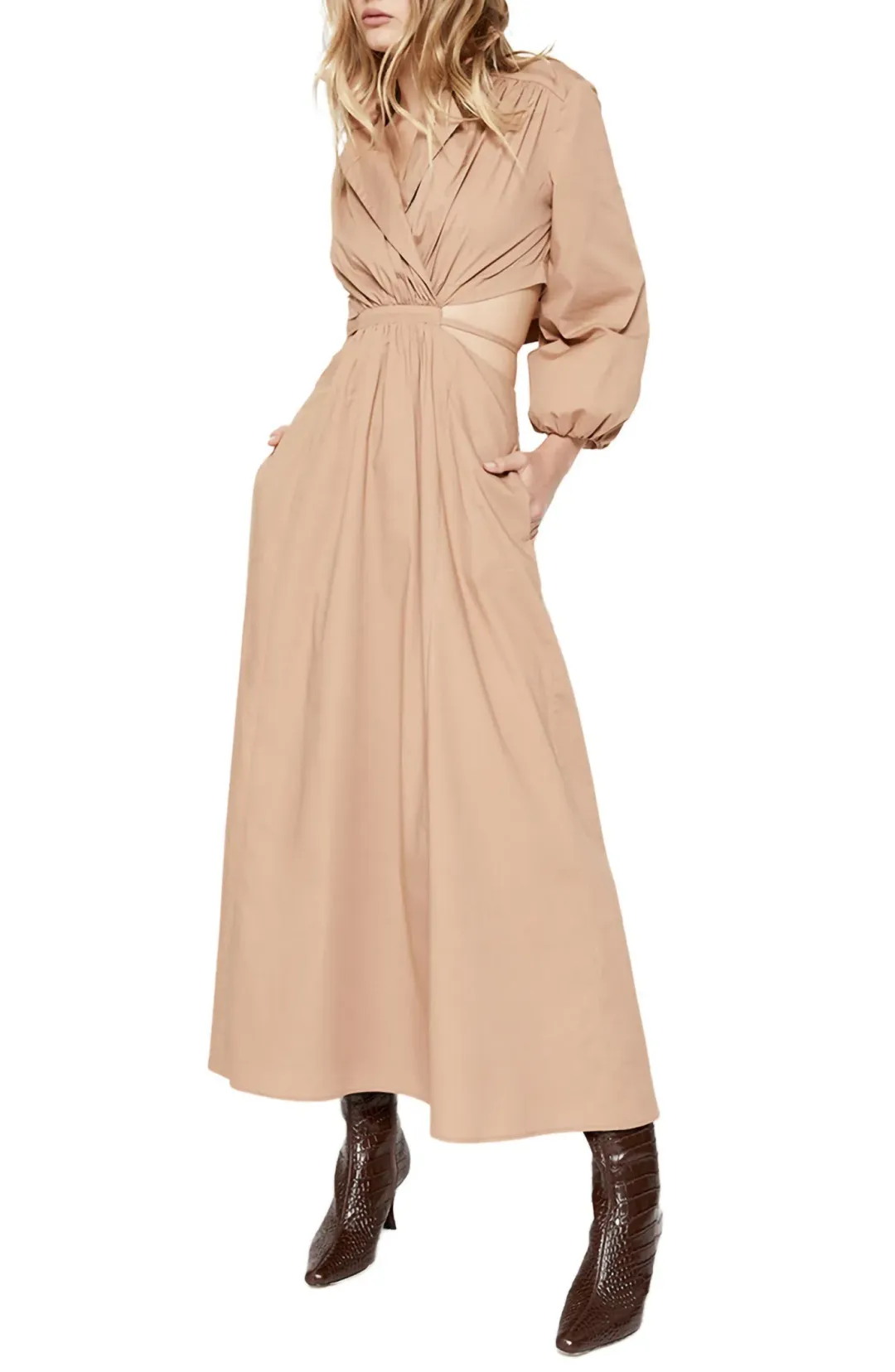 Bardot Arden Poplin Trench Midi Dress Beige Size S / AU 8 for rent on The Volte - main image