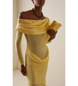 Christopher Esber Exclusive Draped Off-The-Shoulder Silk Maxi Dress Yellow Size 10 for rent on The Volte - image 2