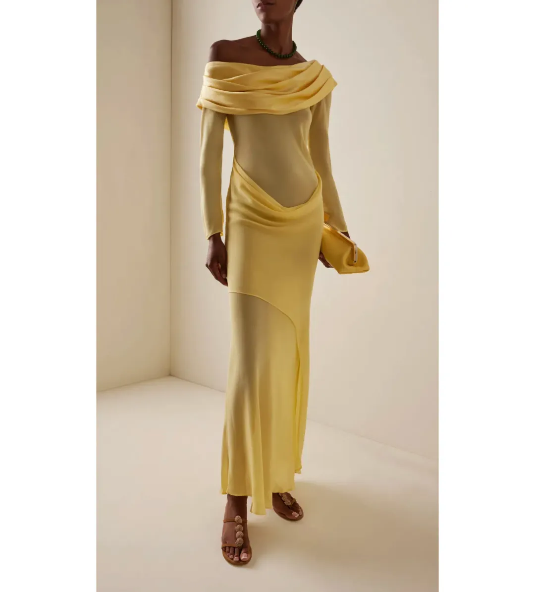 Christopher Esber Exclusive Draped Off-The-Shoulder Silk Maxi Dress Yellow Size 10 for rent on The Volte - main image